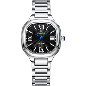 Naviforce NF5042-S-B-S Women's Square Watch – Black Dial & Silver Steel Strap