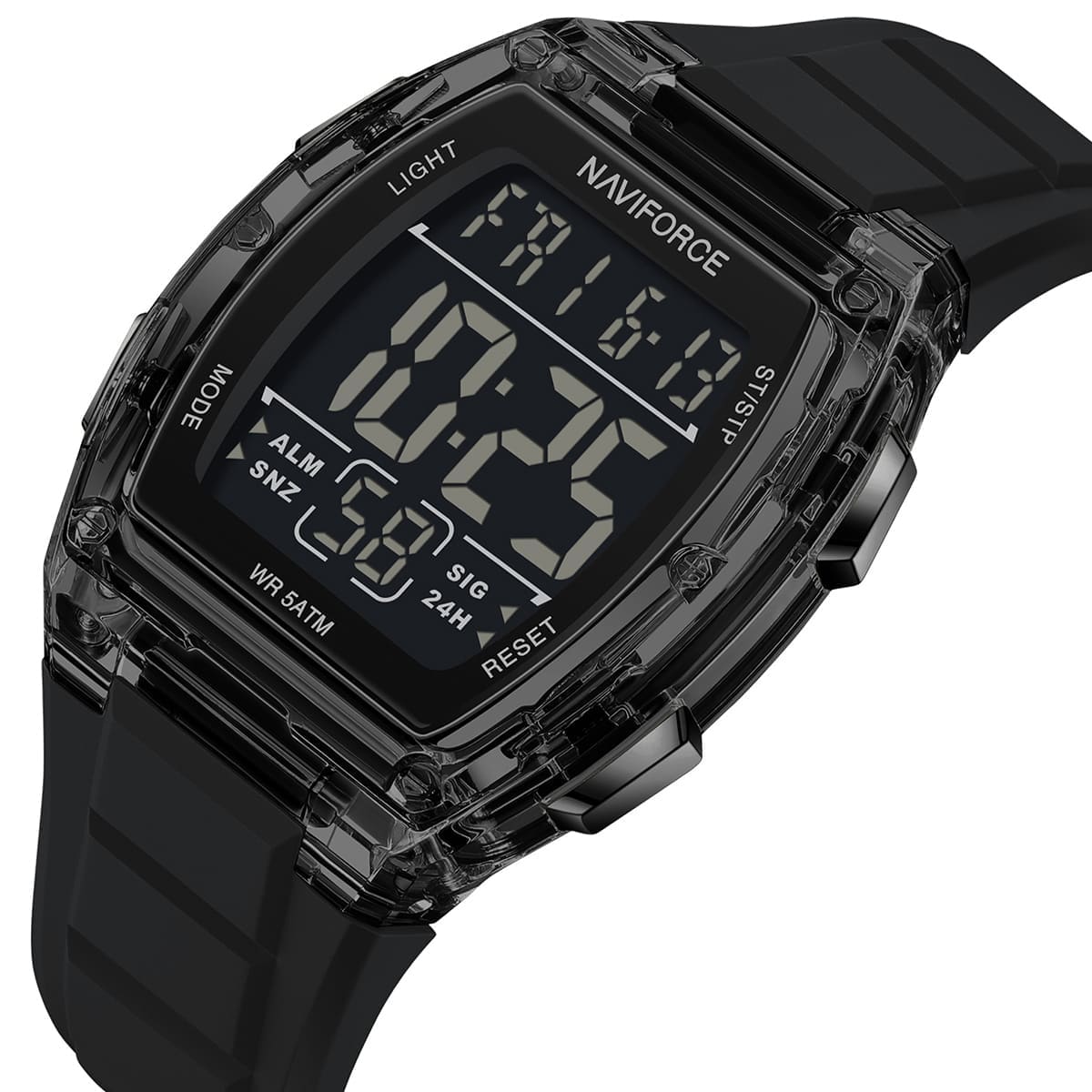 Naviforce NF6106-B-B Men's Square Digital Watch – Black Dial & Black Rubber Strap – view 2