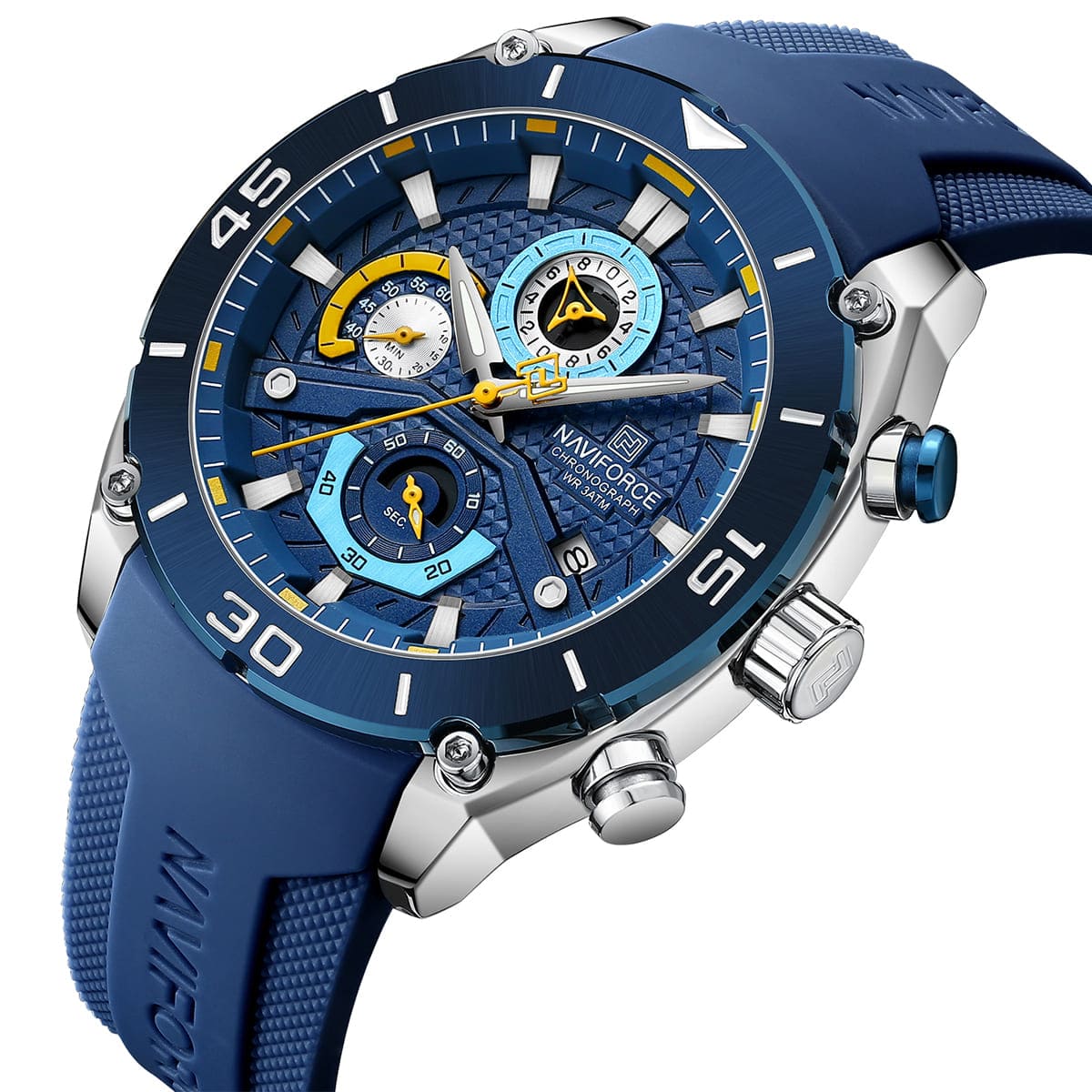 Naviforce NF8038-S-BE-BE Men's Chronograph Watch – Blue Dial & Blue Rubber Strap – view 2
