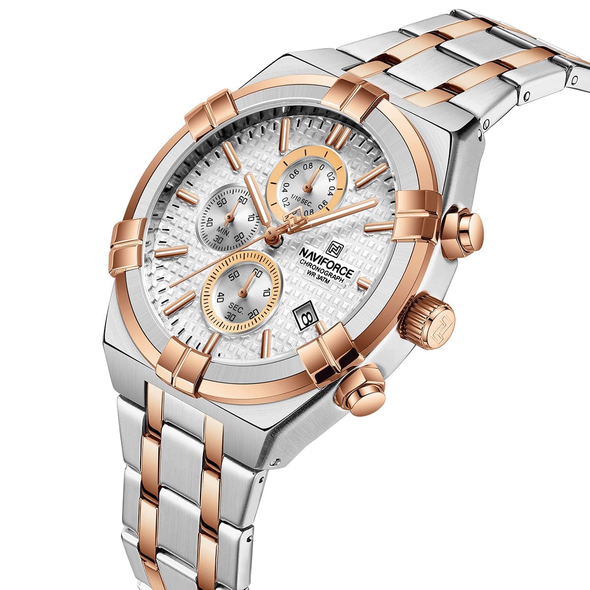 Naviforce NF8042-S-W-RG Men's Chronograph Watch – White Dial & Silver-Rose Gold Two-Tone Strap – view 2