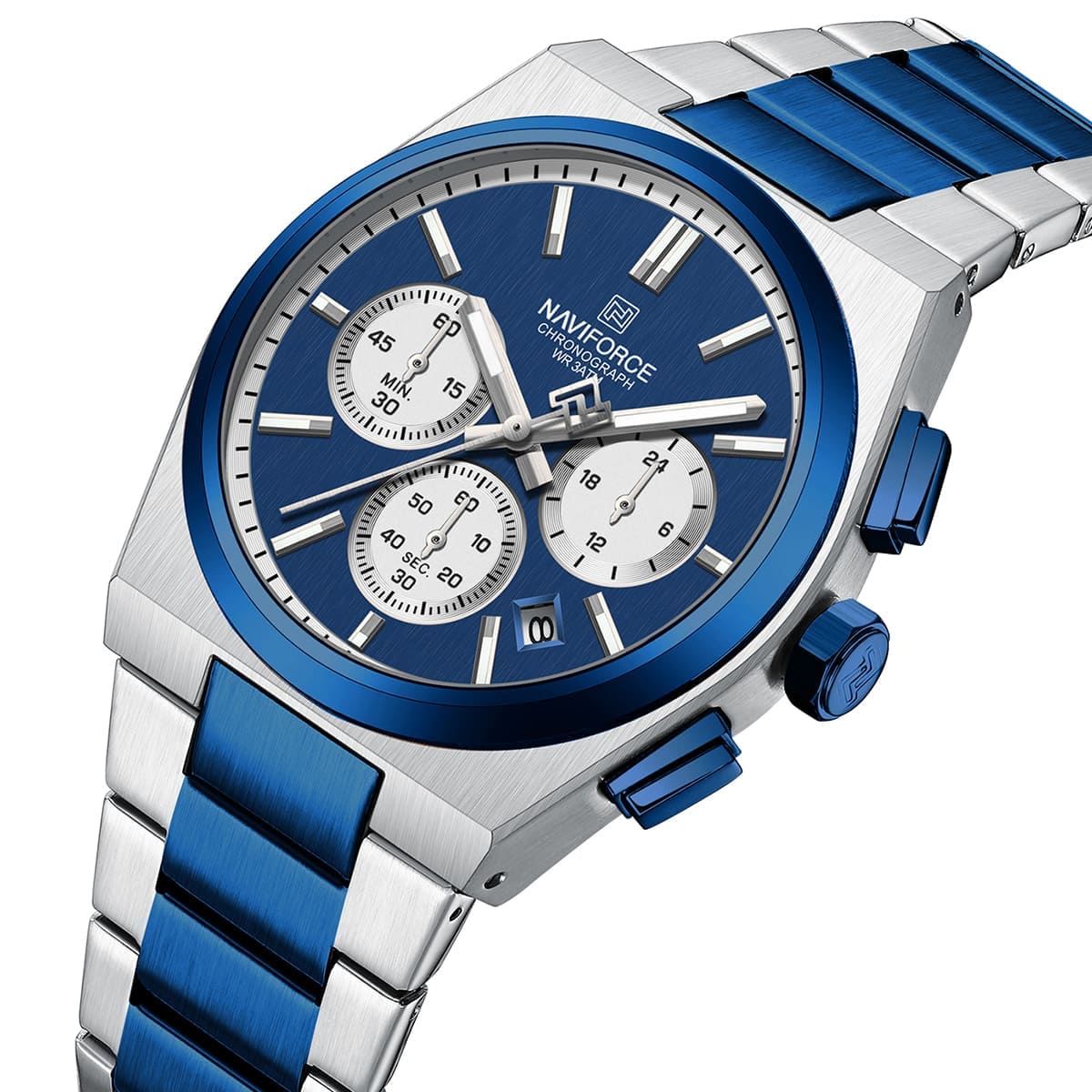 Naviforce NF8048G-S-BE-BE Men's Chronograph Watch – Blue Dial & Silver-Blue Two-Tone Strap – view 2