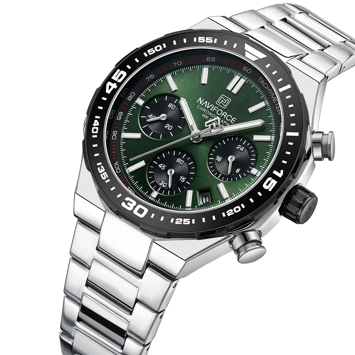 Naviforce NF8049-S-GN-S Men's Chronograph Watch – Green Dial & Silver Steel Strap – view 2