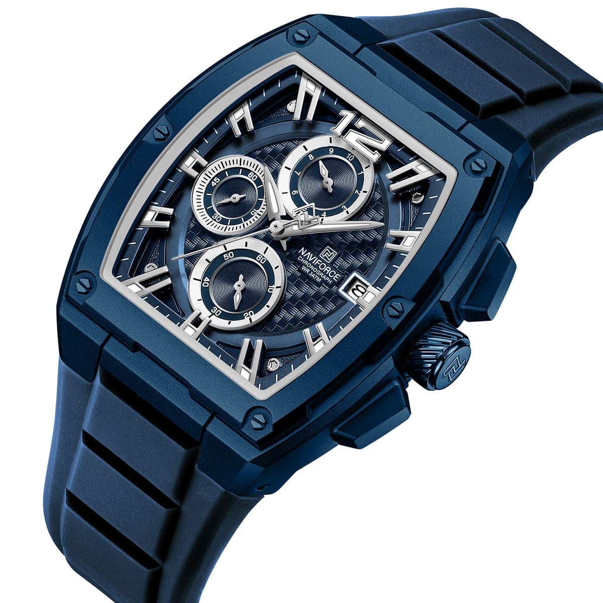 Naviforce NF8050-BE-BE-BE Men's Square Chronograph Watch – Blue Dial & Blue Rubber Strap – view 2