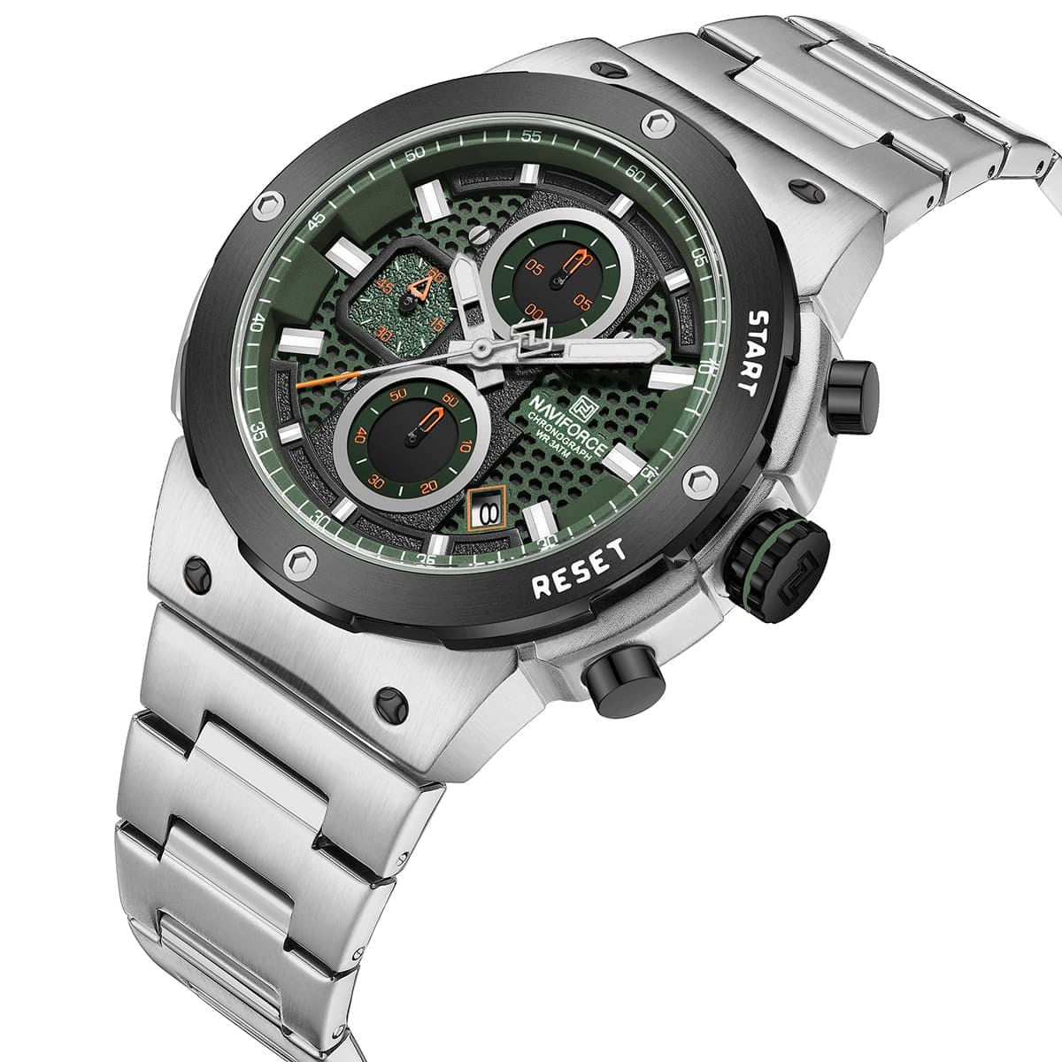 Naviforce NF8072-S-GN-S Men's Multifunction Watch – Green Dial & Silver Steel Strap – view 2