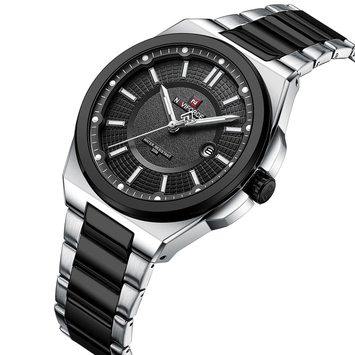 Naviforce NF9212-S-B Men's Watch – Black Dial & Silver-Black Steel Strap – view 2