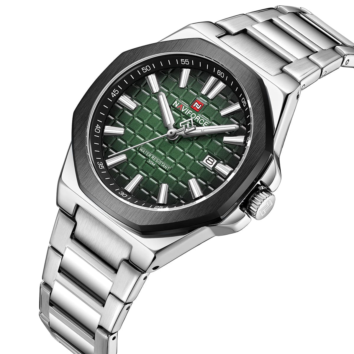 Naviforce NF9258-S-GN-S Men's Watch – Green Dial & Silver Steel Strap – view 2