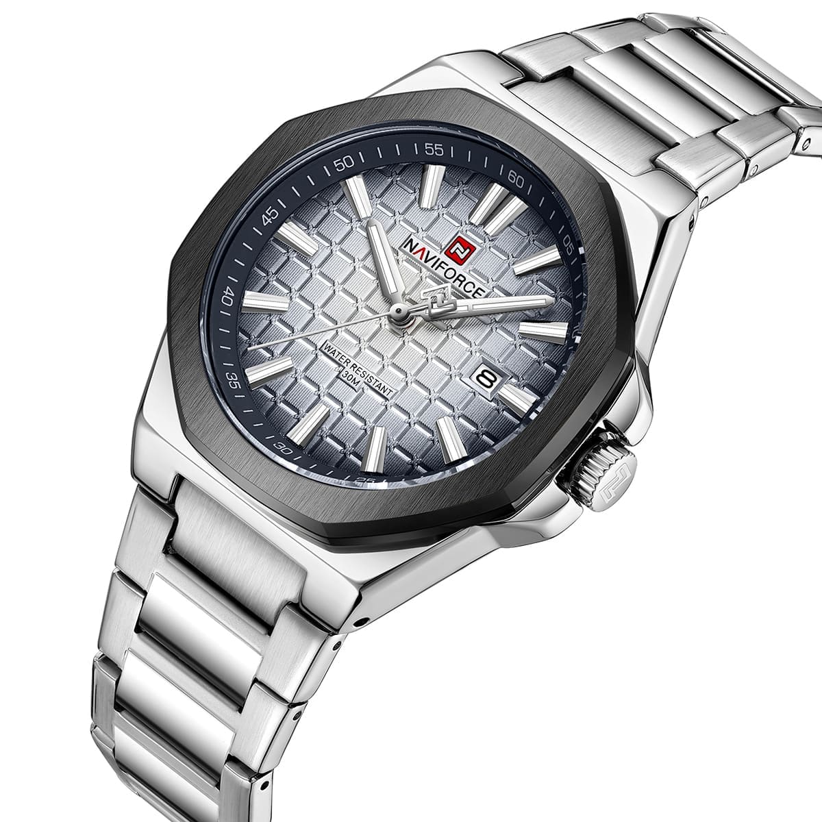 Naviforce NF9258-S-W-S Men's Watch – White Dial & Silver Steel Strap – view 2
