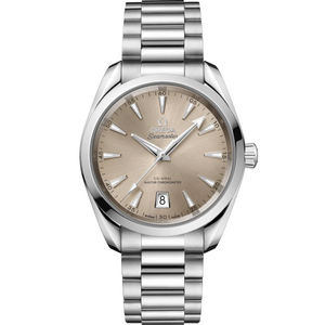 Omega Seamaster Aqua Terra Shades 220.10.38.20.09.001 automatic watch, 38mm stainless steel case, sandstone dial, steel bracelet – front view