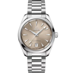 Omega Seamaster Aqua Terra Shades 220.10.38.20.09.001 automatic watch, 38mm stainless steel case, sandstone dial, steel bracelet – full front view