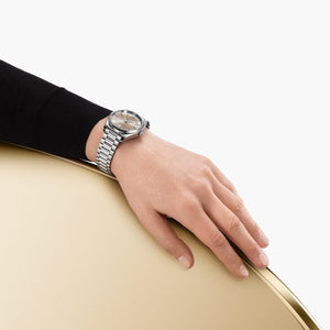 Omega Seamaster Aqua Terra Shades 220.10.38.20.09.001 automatic watch, 38mm stainless steel case, sandstone dial, steel bracelet – lifestyle wrist view