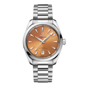 Omega Seamaster Aqua Terra Shades 220.10.38.20.12.001 automatic watch, 38mm stainless steel case, orange dial, steel bracelet – front view