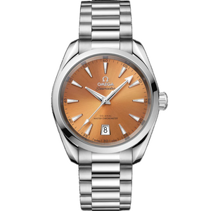 Omega Seamaster Aqua Terra Shades 220.10.38.20.12.001 automatic watch, 38mm stainless steel case, orange dial, steel bracelet – full front view