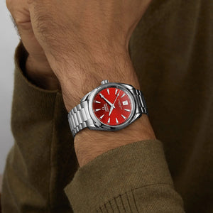 Omega Seamaster Aqua Terra Shades 220.10.38.20.13.003 automatic watch, 38mm stainless steel case, terracotta dial, steel bracelet – on wrist view