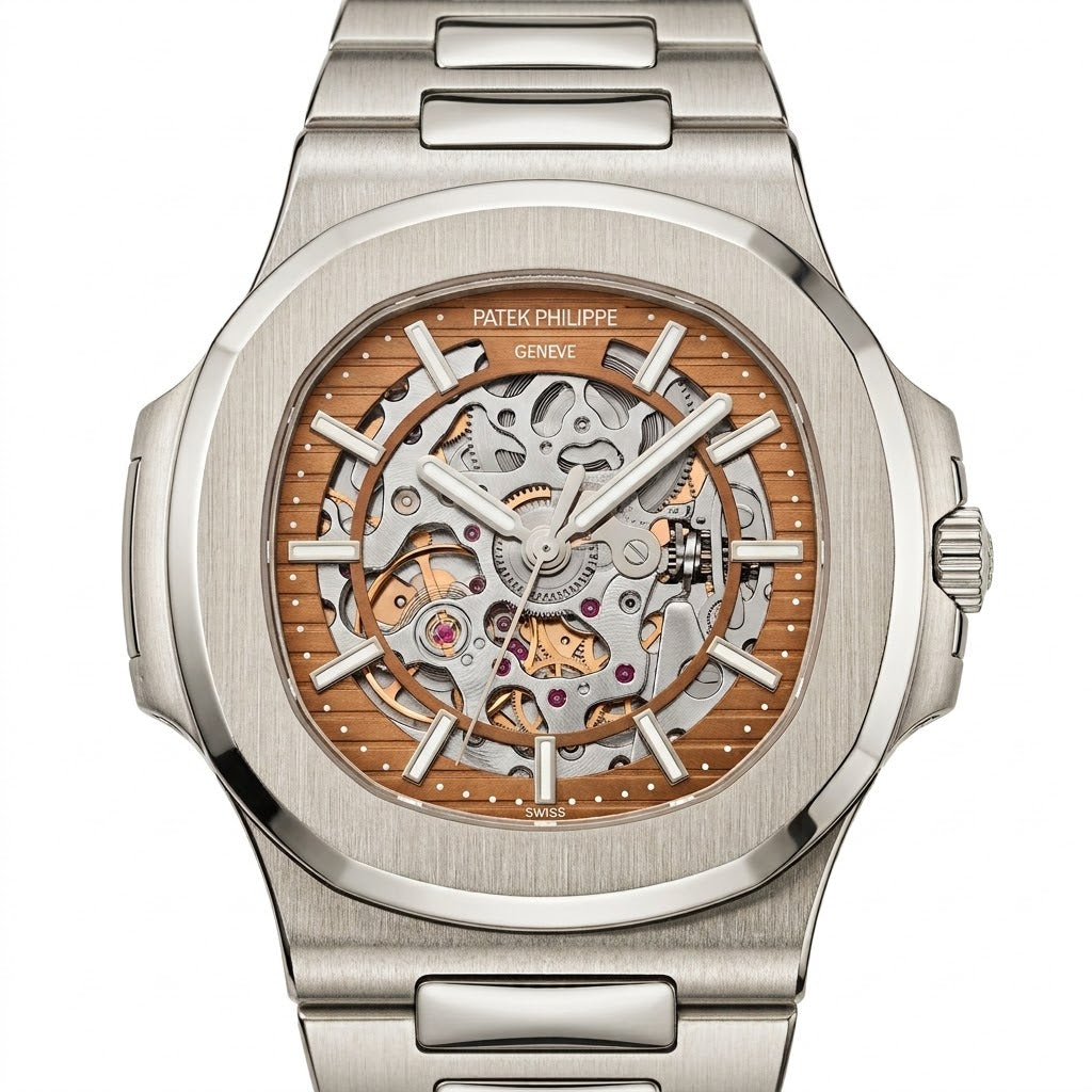 Patek Philippe Nautilus 40mm Men's Automatic Watch – Brown Skeleton Dial & Silver Stainless Steel Strap – view 2