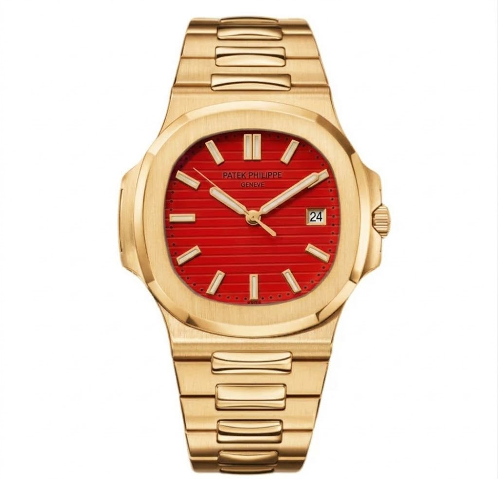 Patek Philippe Nautilus 40mm Men's Automatic Watch – Red Dial & Yellow Gold Strap – view 2