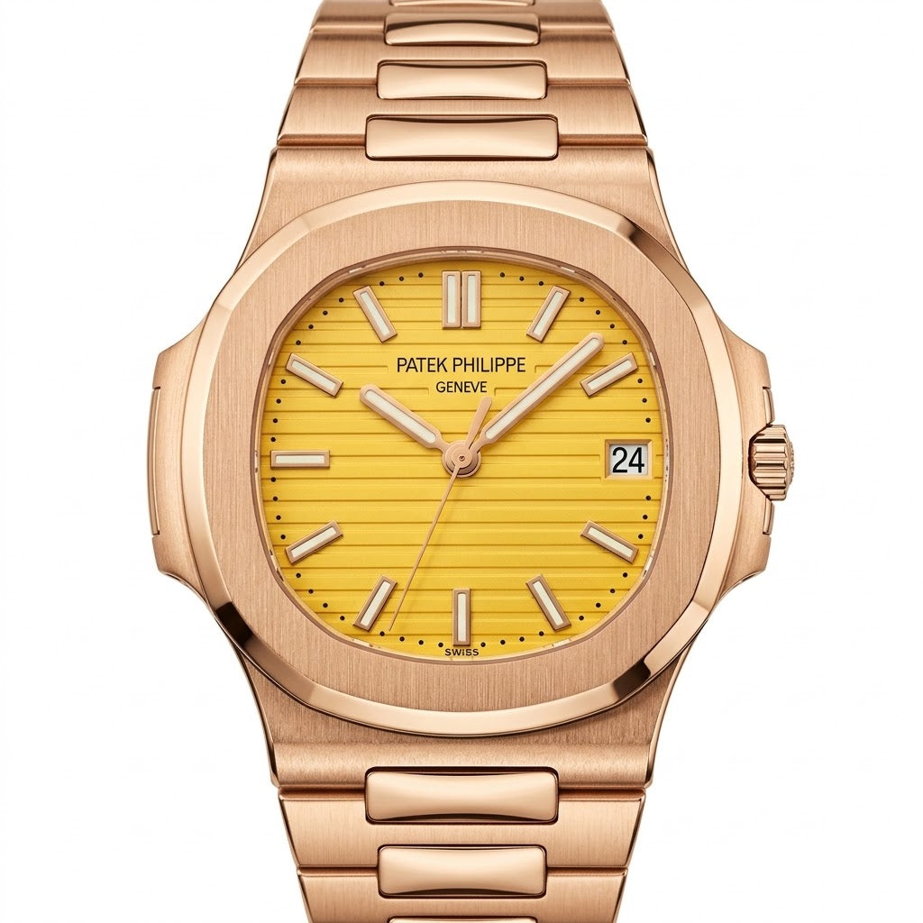Patek Philippe Nautilus 40mm Men's Automatic Watch – Yellow Dial & Rose Gold Strap – view 2