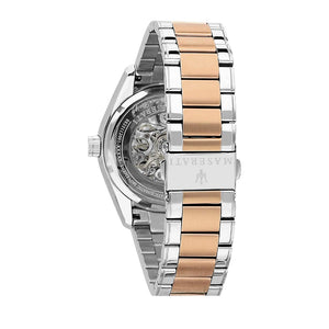 Two-tone deployment clasp on Maserati Traguardo R8823112001 automatic metal bracelet watch