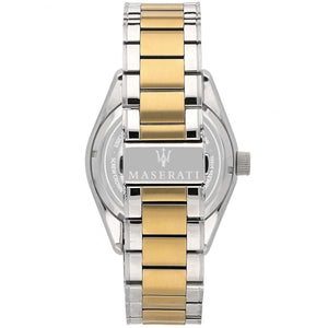 Two-tone deployment clasp on Maserati Traguardo R8823112003 automatic metal bracelet watch