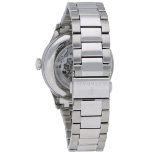 Silver-tone deployment clasp on Maserati Tradizione R8823125001 automatic metal bracelet watch
