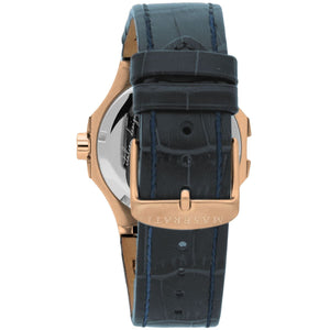 Rose gold-tone buckle clasp on Maserati Potenza R8851108027 men's quartz battery blue leather strap watch