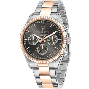 Maserati Competizione R8853100020 men's quartz battery watch with black dial, silver and rose gold-tone case, two-tone stainless steel bracelet main view