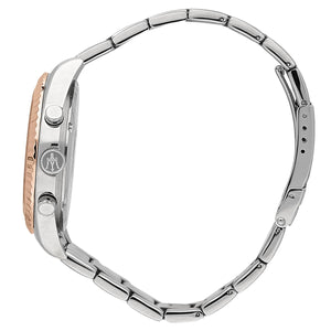 Side profile of Maserati Competizione R8853100020 men's quartz battery watch showing 11mm thickness and two-tone finish