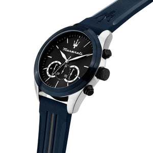 Maserati Traguardo R8871612046 men watch with silver round case and blue rubber strap