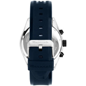 Detailed angled view focusing on the high quality blue rubber strap texture