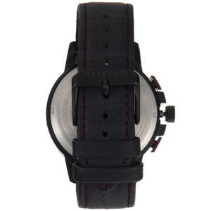 Gunmetal-tone buckle clasp on Maserati Ingegno R8871619003 men's quartz battery black leather strap watch