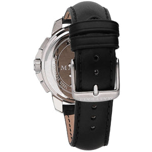 Silver-tone buckle clasp on Maserati Successo R8871621006 men's quartz battery black leather strap watch