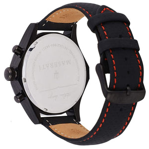 Black-tone buckle clasp on Maserati Circuito R8871627004 men's quartz battery black leather strap watch