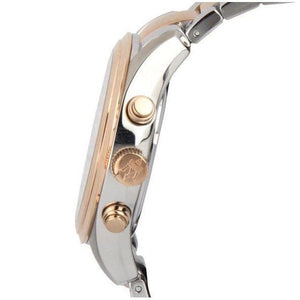 Side profile of Maserati Traguardo R8873612003 men's quartz battery watch showing 12mm thickness and rose gold finish