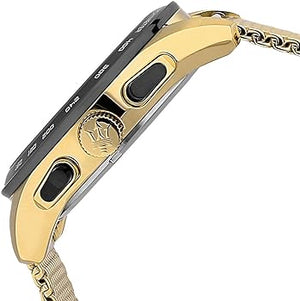 Side profile of Maserati Traguardo R8873612010 men's quartz battery watch showing 12mm thickness and gold finish