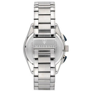 Silver-tone deployment clasp on Maserati Traguardo R8873612014 men's quartz battery metal bracelet watch