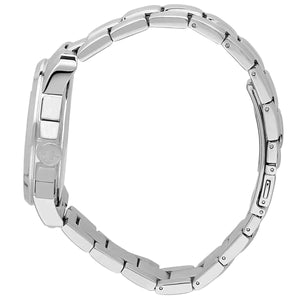 Silver metal bracelet on a white background