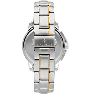 Two-tone deployment clasp on Maserati Successo R8873621016 men's quartz battery metal bracelet watch