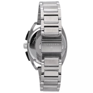 Silver-tone deployment clasp on Maserati Trimarano R8873632003 men's quartz battery metal bracelet watch