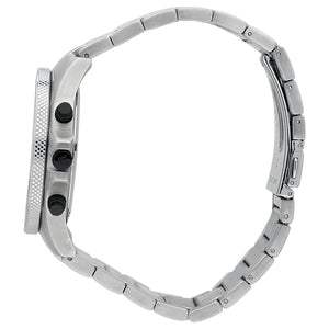 Side profile of Maserati Sfida R8873640003 men's quartz battery watch showing 11mm thickness and silver finish