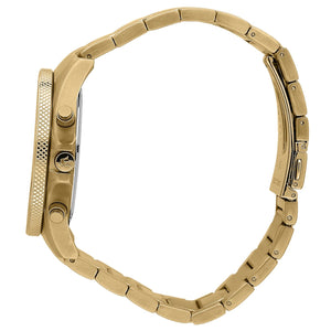 Side profile of Maserati Sfida R8873640008 men's quartz battery watch showing 11.5mm thickness and gold finish