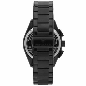 Black-tone deployment clasp on Maserati Traguardo Aqua Edition R8873644002 men's quartz battery black metal bracelet watch