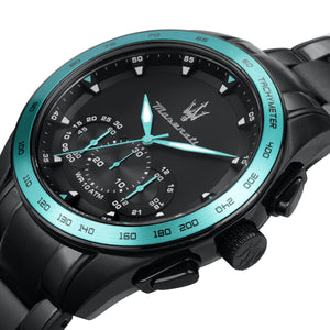 Luxury watch with black and turquoise design