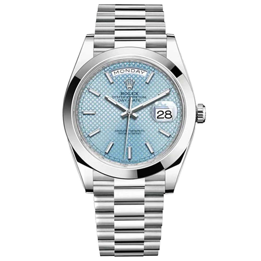 Rolex Day-Date 41mm men's mirror watch, ice blue motif dial – view 2