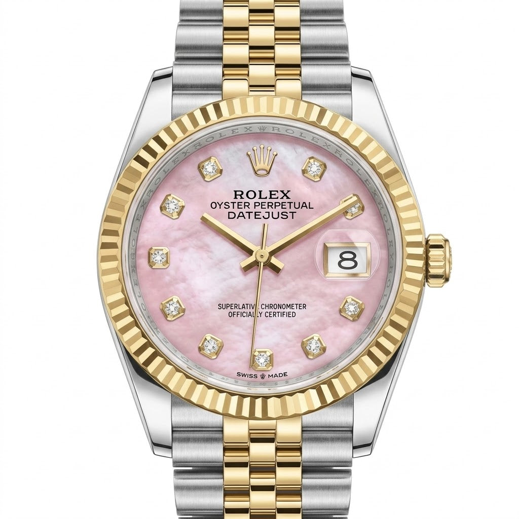 Rolex Datejust 36mm unisex mirror watch, pink mother-of-pearl stone-set dial – view 2