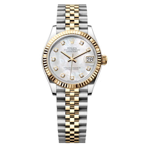Rolex Datejust 31mm Women's Mirror Automatic Watch – White Mother-of-Pearl Stone-Set Dial & Two-Tone Silver & Gold-Tone Stainless Steel Five-Link Bracelet