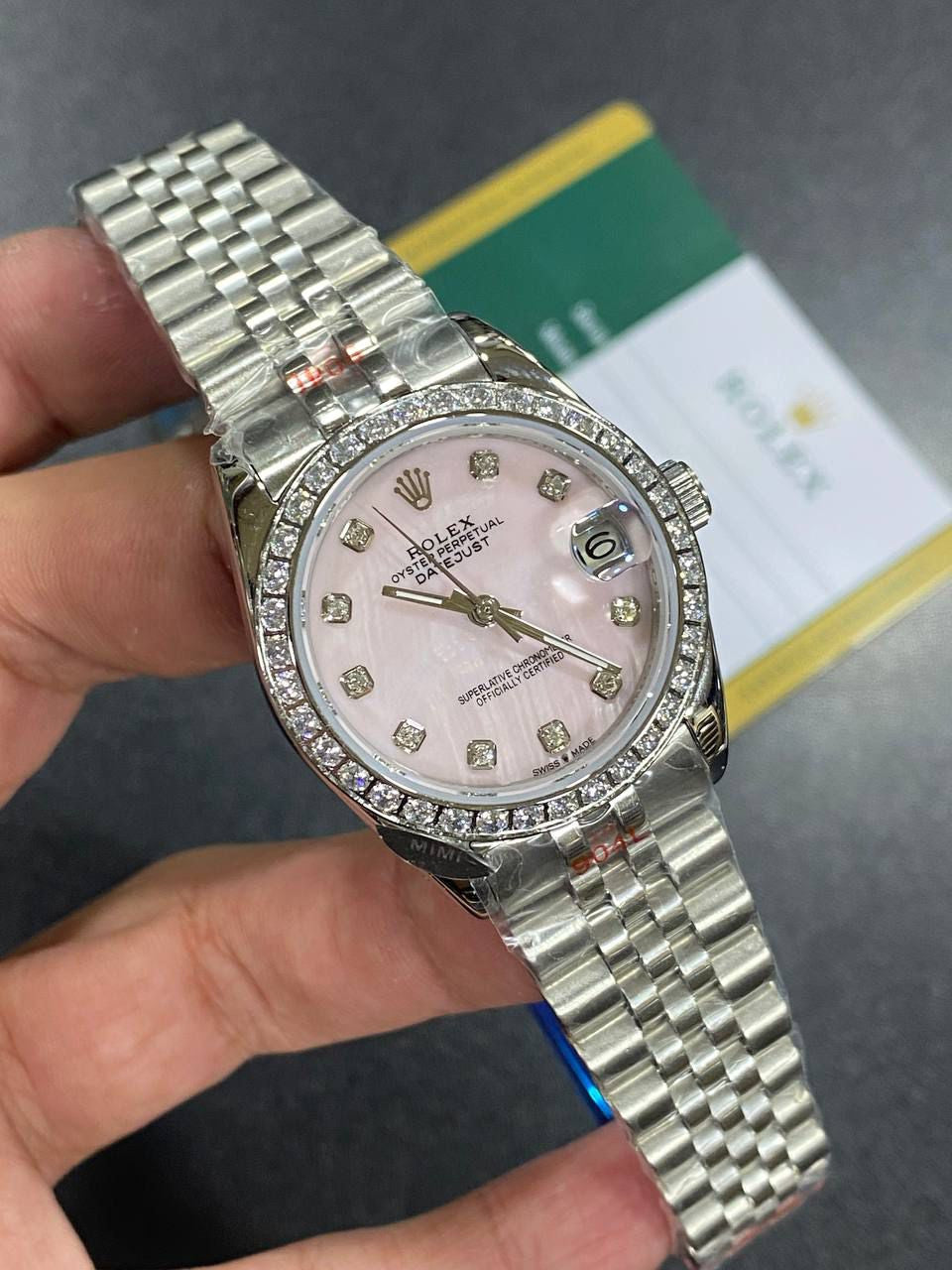 Rolex Datejust 31mm women's mirror watch, pink stone-set dial – view 2