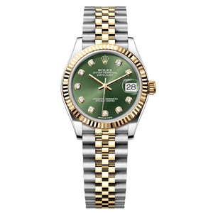 Rolex Datejust 31mm Women's Mirror Automatic Watch – Green Stone-Set Dial & Two-Tone Silver & Gold-Tone Stainless Steel Five-Link Bracelet