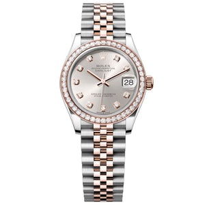 Rolex Datejust 31mm Women's Mirror Automatic Watch – Silver Stone-Set Dial, Stone-Set Bezel & Two-Tone Silver & Rose Gold-Tone Stainless Steel Five-Link Bracelet