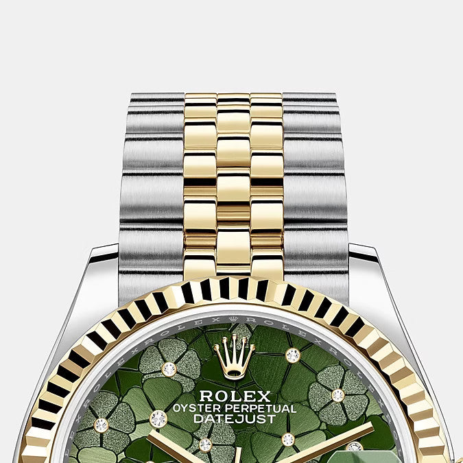 Rolex Datejust 31mm women's mirror watch, olive green floral motif dial – view 2