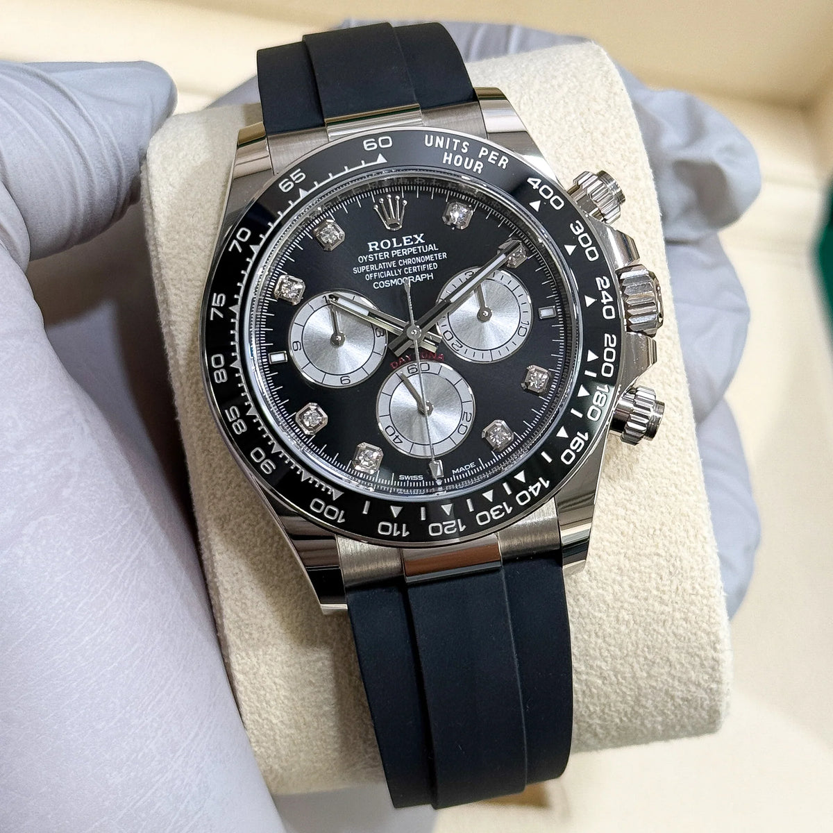 Rolex Daytona men's mirror watch, black stone-set dial – view 2