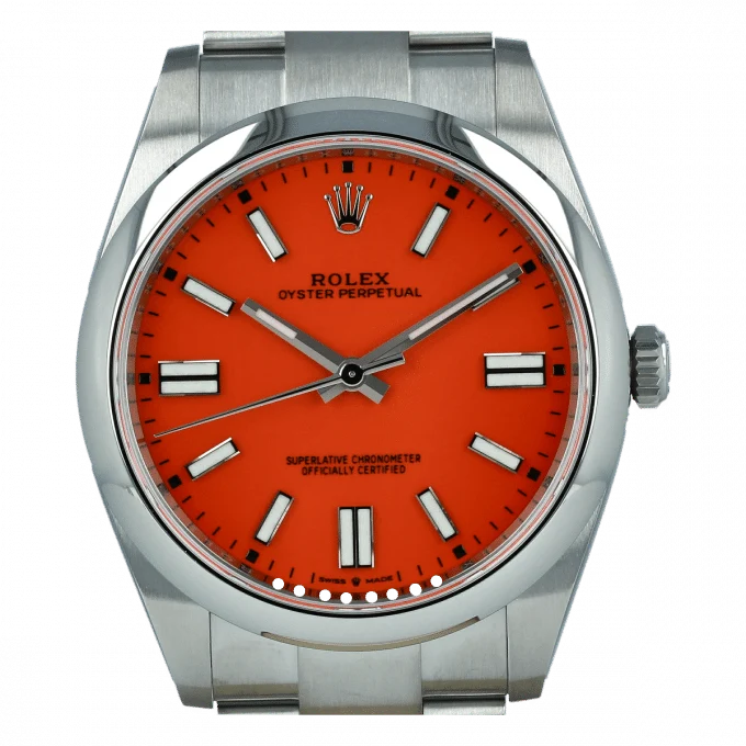 Rolex Oyster Perpetual men's mirror watch, red dial – view 2